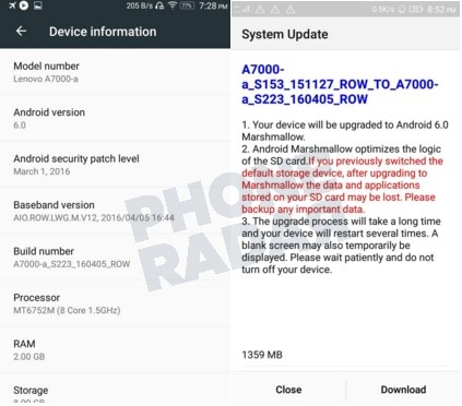 Lenovo A7000 Marshmallow update