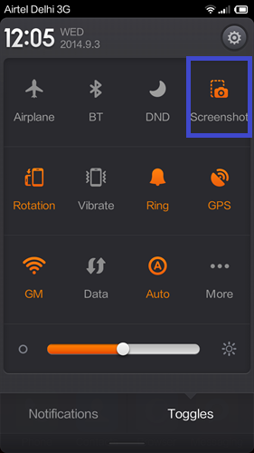 Xiaomi phones screenshot from notification panel